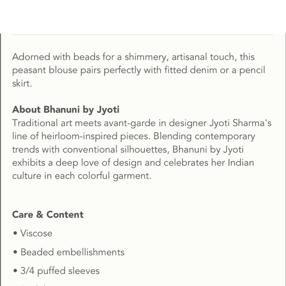 Anthropologie | BEADED PEASANT BLOUSE | XS - Picture 5 of 8